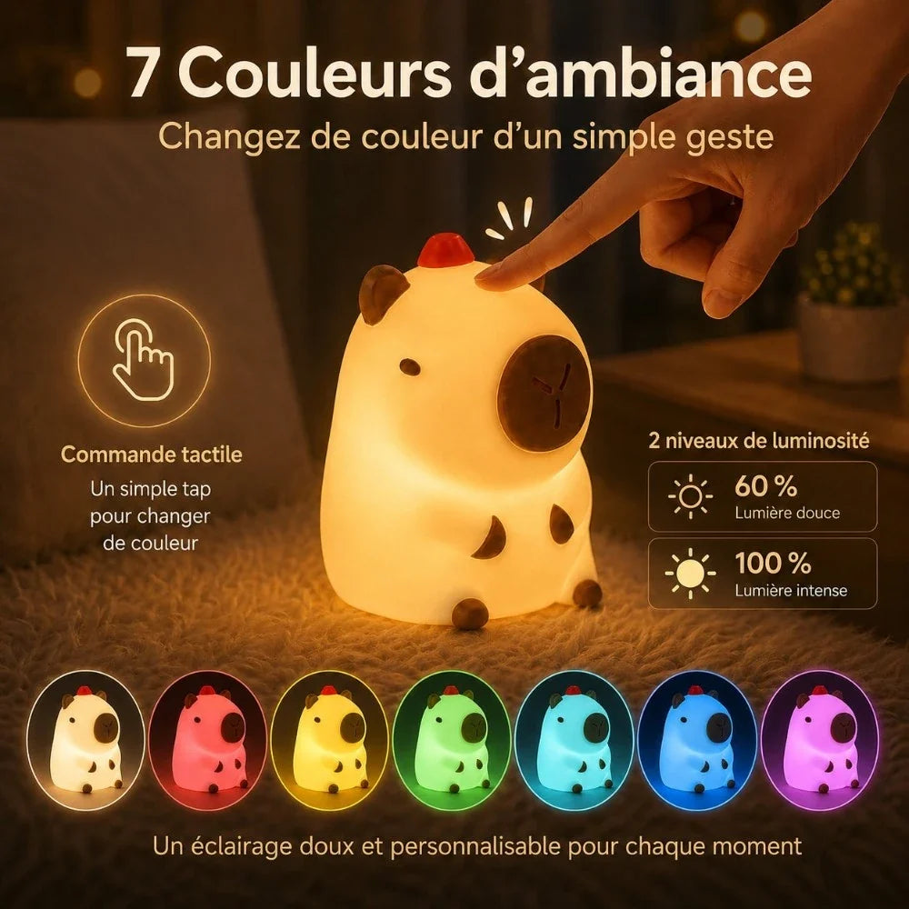 Veilleuse LED capybara Capy : commande tactile, 7 couleurs disponibles