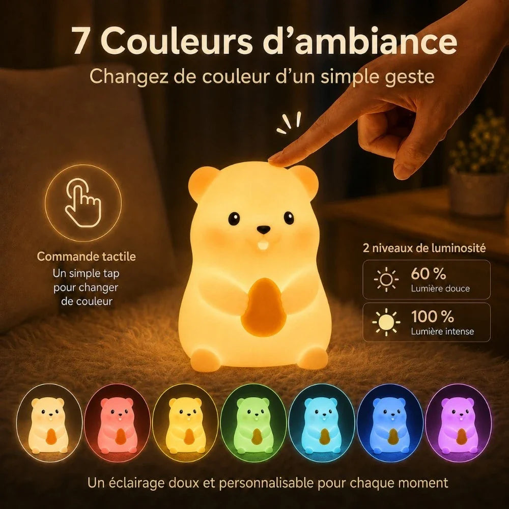 Veilleuse LED hamster Hamy : commande tactile, 7 couleurs disponibles