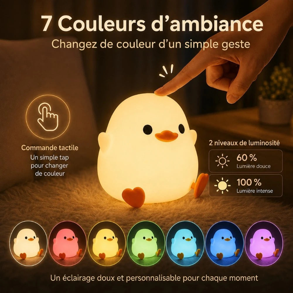 Veilleuse LED caneton Kiki : commande tactile, 7 couleurs disponibles