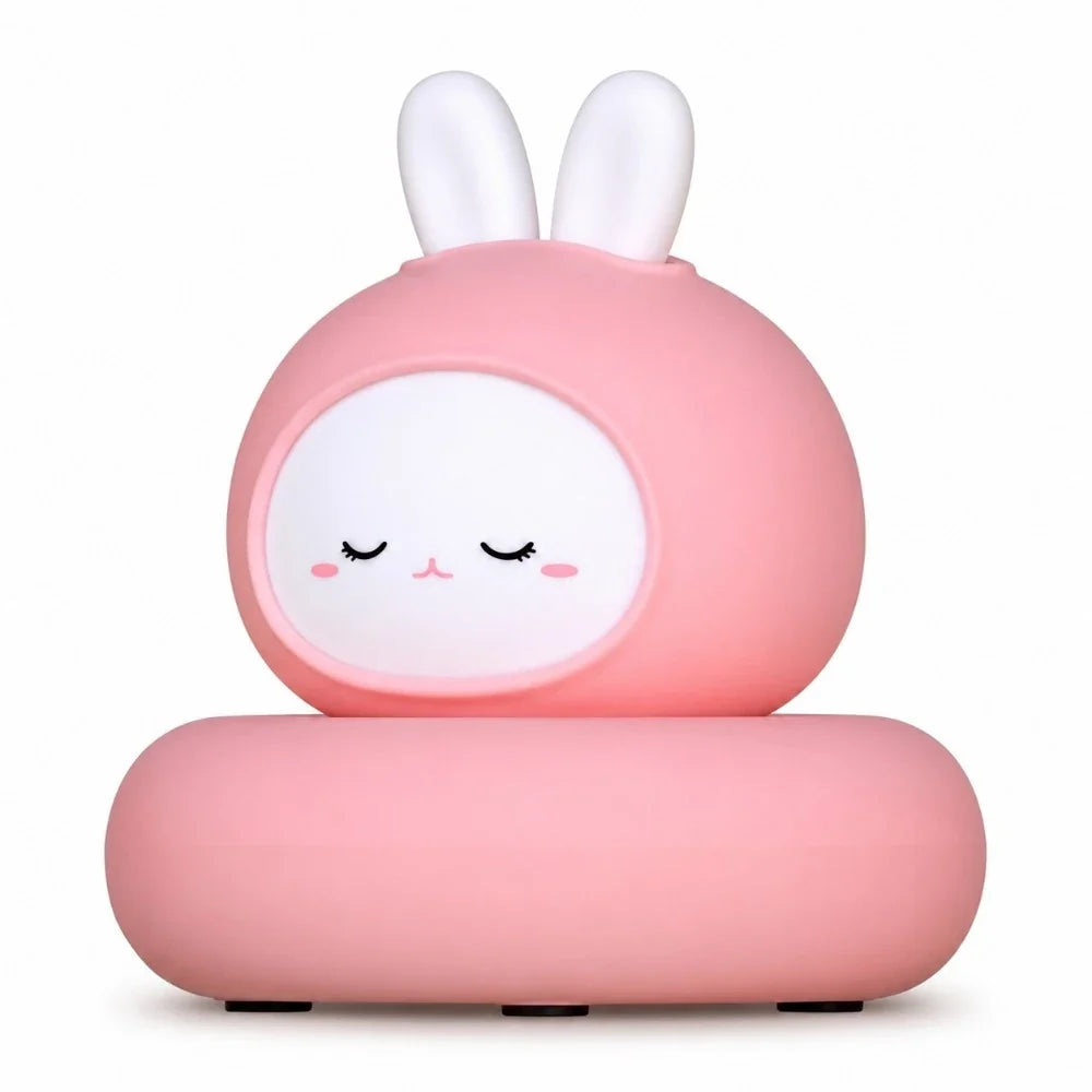 Veilleuse LED lapin Luco blanche éteinte sur fond blanc, vue de trois quarts