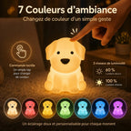 Veilleuse LED chiot Milo : commande tactile, 7 couleurs disponibles