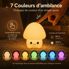 Veilleuse LED champignon Mushy : commande tactile, 7 couleurs disponibles