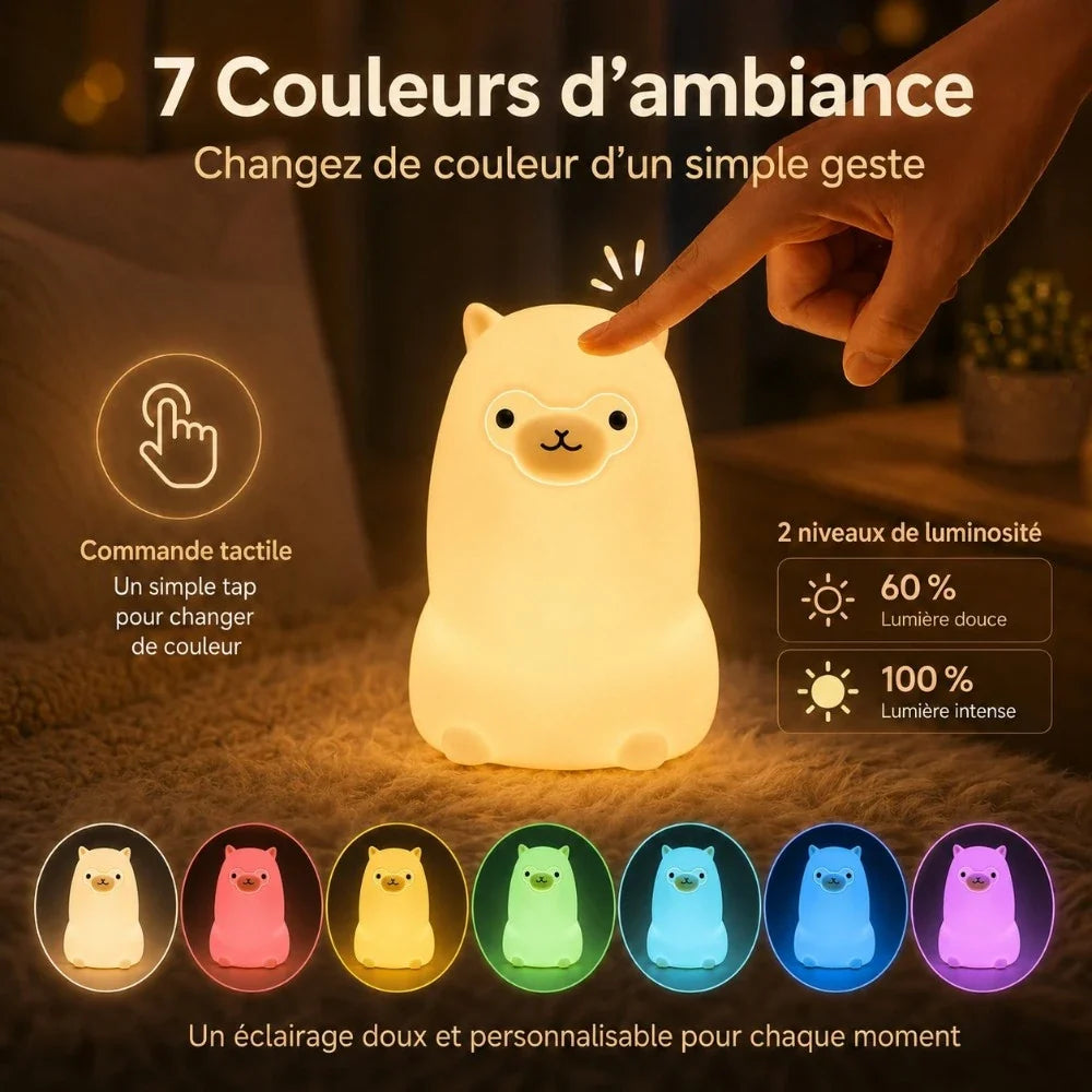 Veilleuse LED alpaga Pako : commande tactile, 7 couleurs disponibles