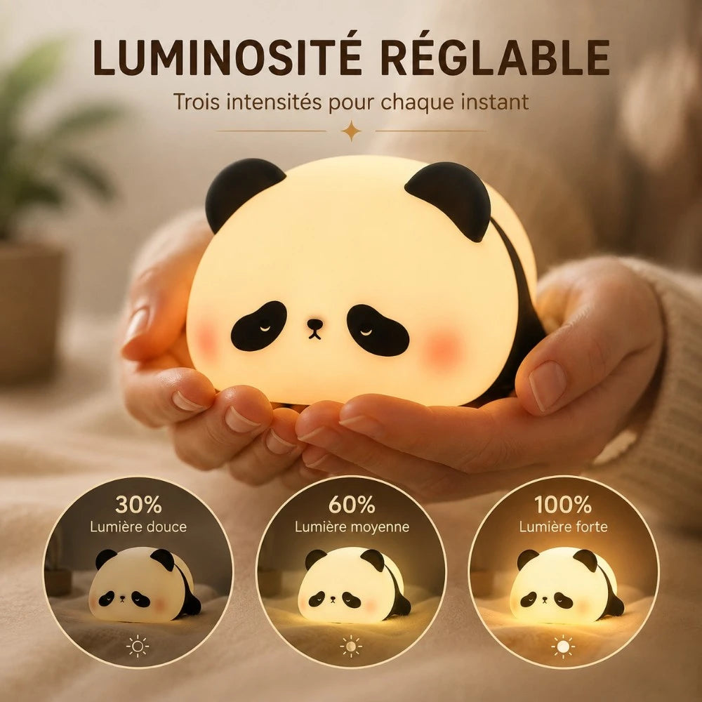 Veilleuse LED panda Pandi avec trois niveaux de luminosité réglable à 30 %, 60 % et 100 %