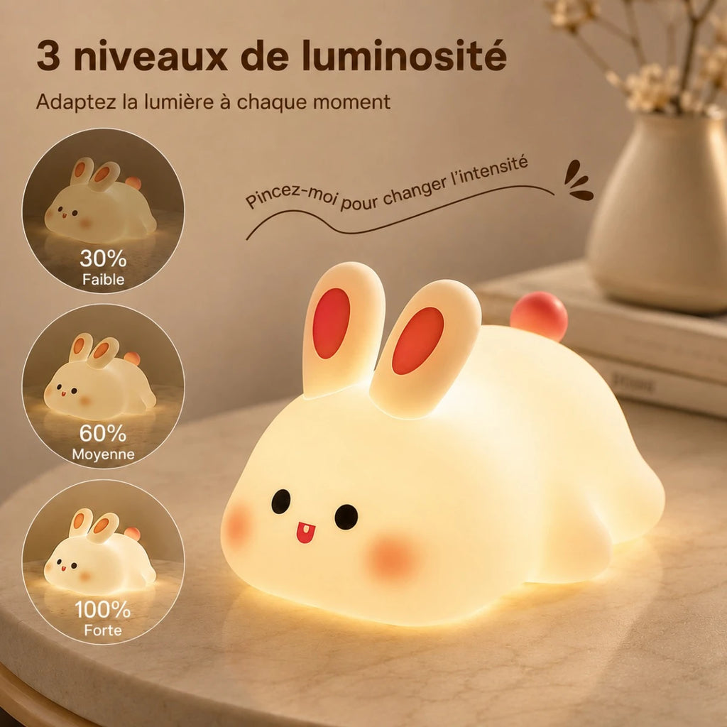 Veilleuse LED lapin Tibo avec 3 niveaux de luminosité réglables
