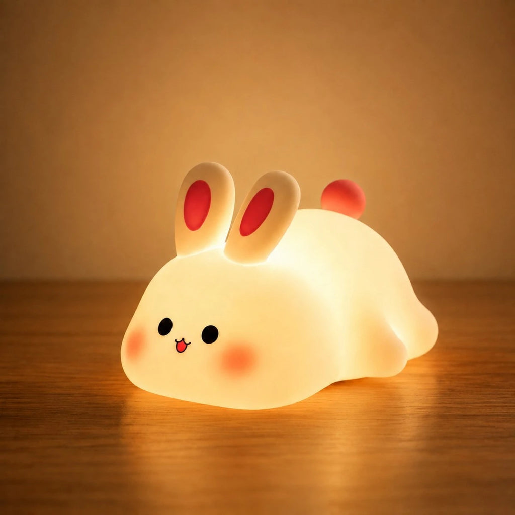 Veilleuse LED lapin Tibo en silicone, lumière chaude et apaisante