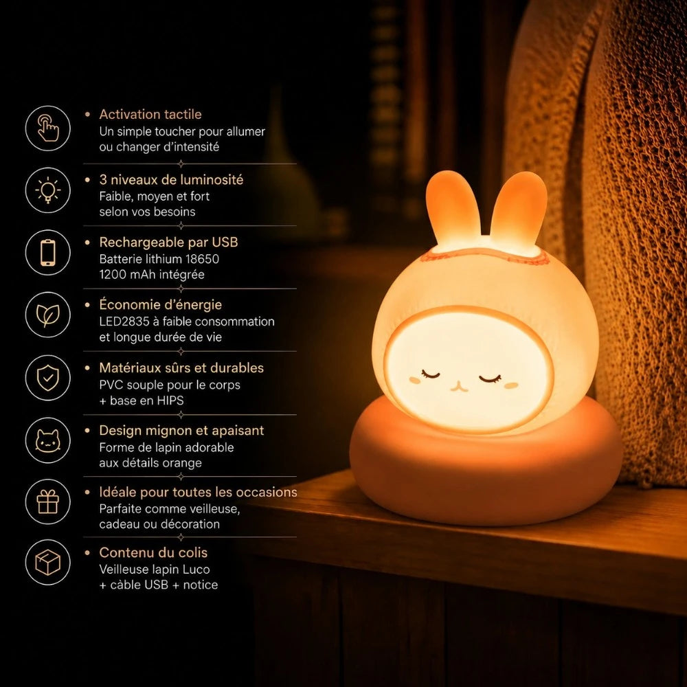 Veilleuse LED Lapin Rechargeable - Luco