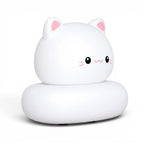 Veilleuse LED chat Mimo blanche éteinte sur fond blanc, vue de trois quarts