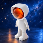 Veilleuse projecteur Iris, petit astronaute blanc à cape, sur fond bleu nuit étoilé