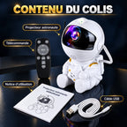 Contenu du colis Orion : projecteur astronaute, télécommande, notice d'utilisation et câble USB