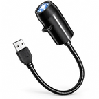 Veilleuse projecteur planètes Astra, tête de projection noire, bras flexible et prise USB, sur fond blanc