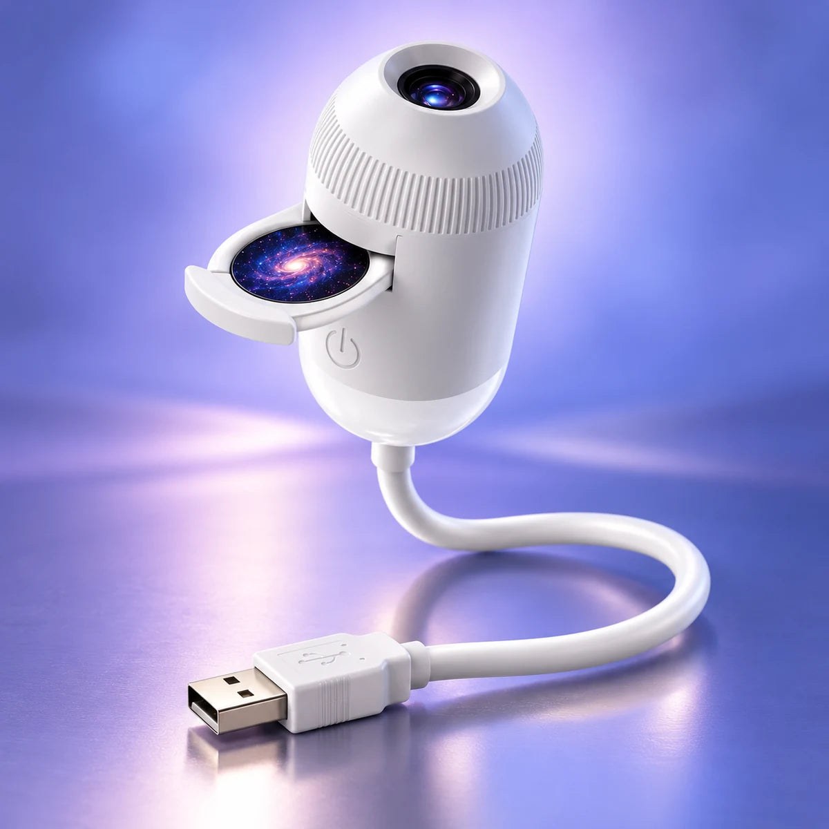 Mini projecteur étoilé USB Cygnus blanc avec col de cygne flexible et tiroir à disque galaxie