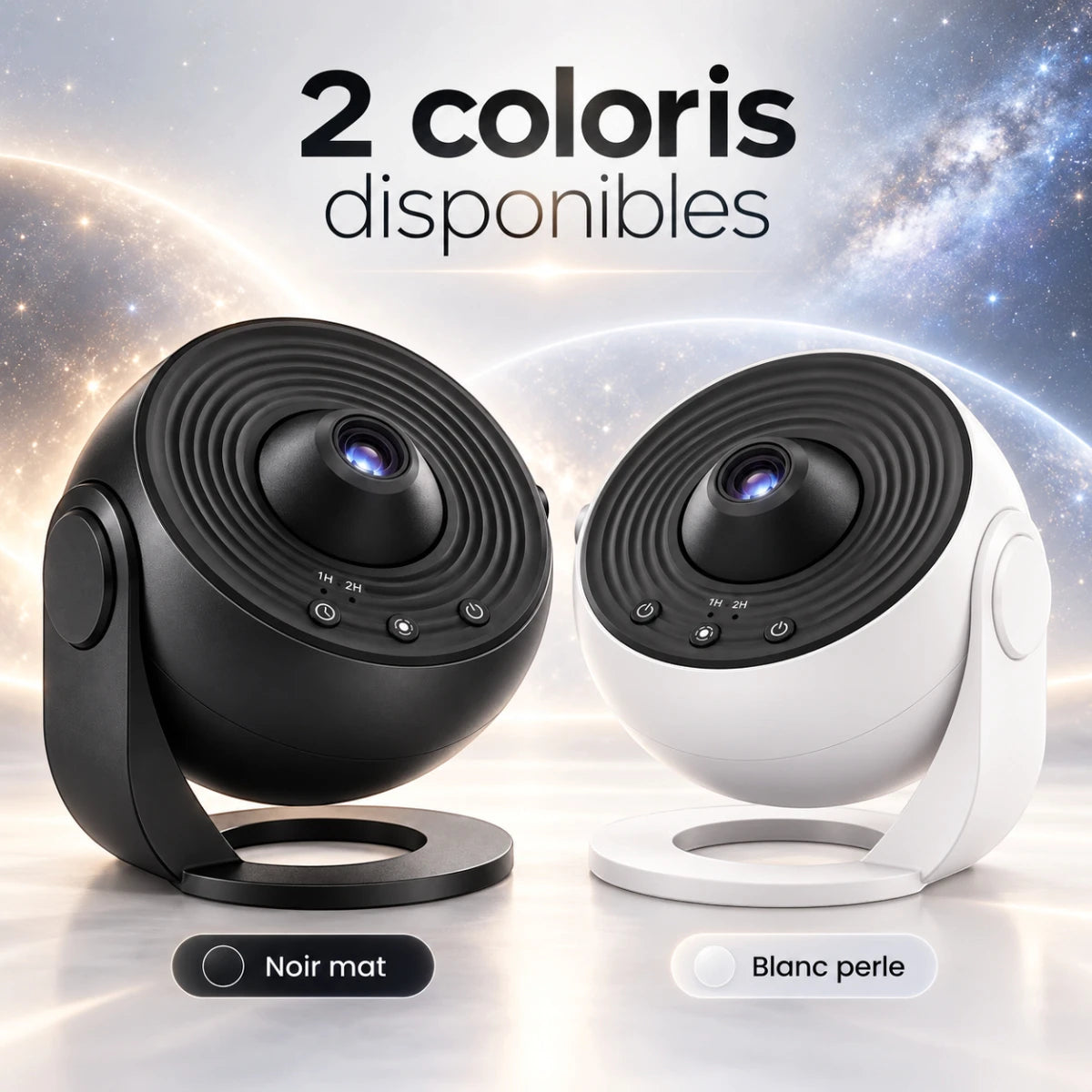 Projecteur planétarium Galaxia disponible en deux coloris, blanc et noir