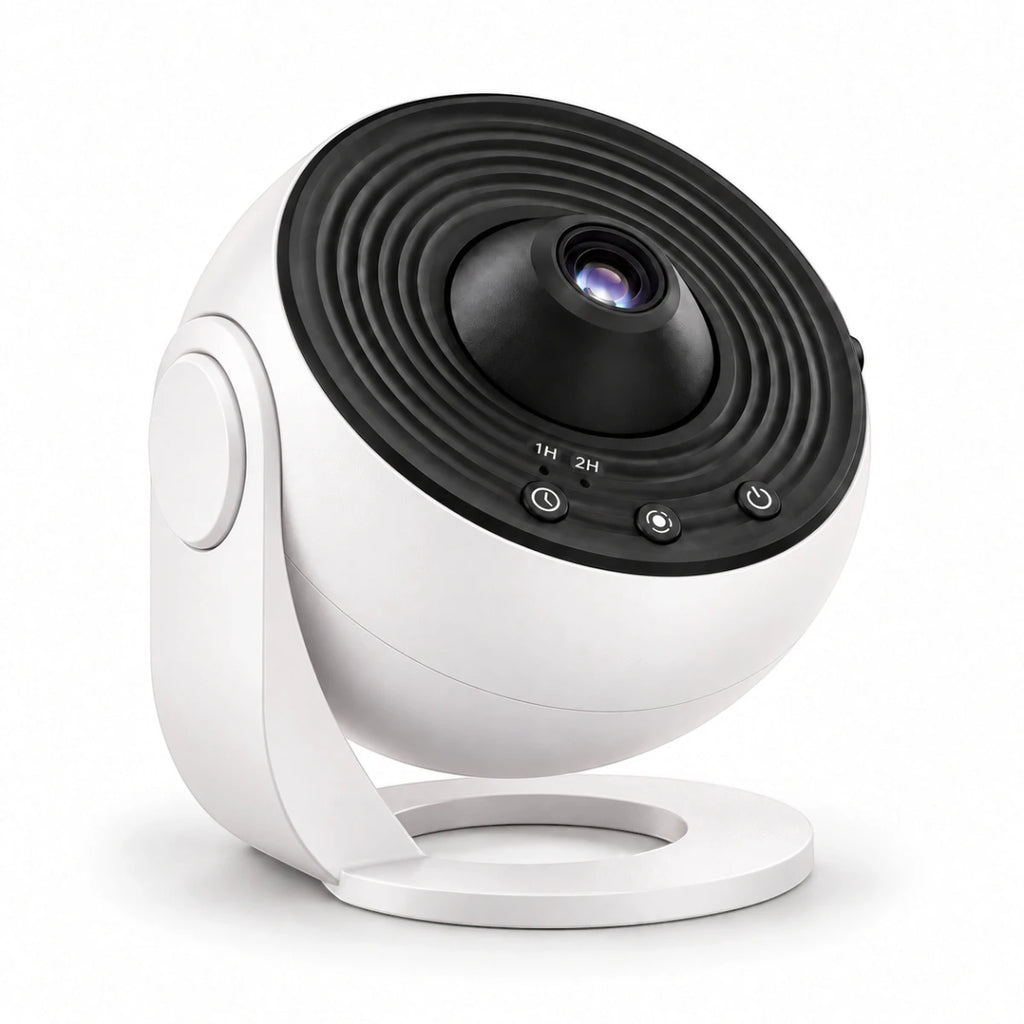 Veilleuse projecteur planétarium Galaxia blanche avec support pivotant, sur fond blanc