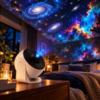 Projecteur Galaxia projetant galaxies et étoiles dans une pièce sombre