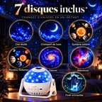 Les 7 disques de projection Stella : ciel étoilé, croissant de lune, système solaire, planètes flottantes, galaxie, nébuleuse et forêt enchantée