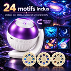 Projecteur Cosmo avec ses 3 disques interchangeables et 24 motifs : océan, ciel étoilé et espace