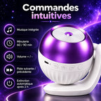 Boutons de commande de la veilleuse Cosmo : musique, minuterie 60 ou 90 min, volume et pistes