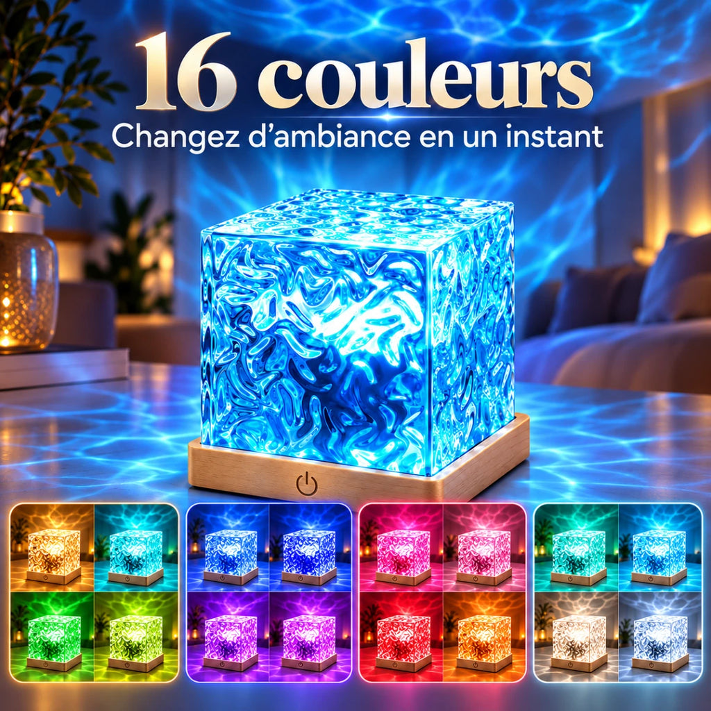 Veilleuse projecteur Aqua et aperçu de ses 16 couleurs lumineuses