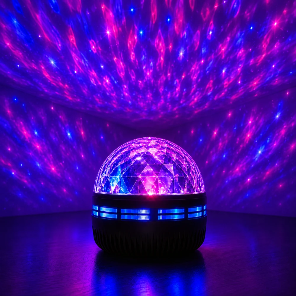 Motif cristal aux reflets facettés violet et rose de la veilleuse Nova