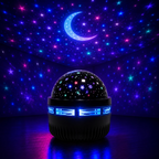 Projection lune et étoiles bleu violet de la veilleuse Nova au plafond d'une chambre