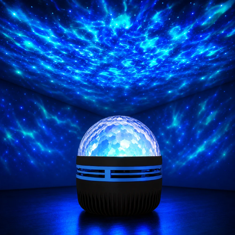 Motif reflets d'eau bleu projeté par la veilleuse LED Nova