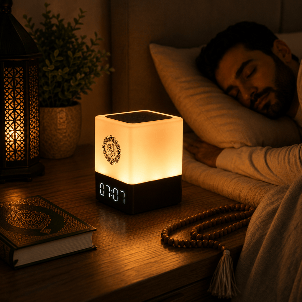 Réveil coranique Sakina allumé lumière LED dorée haut-parleur Bluetooth Azan